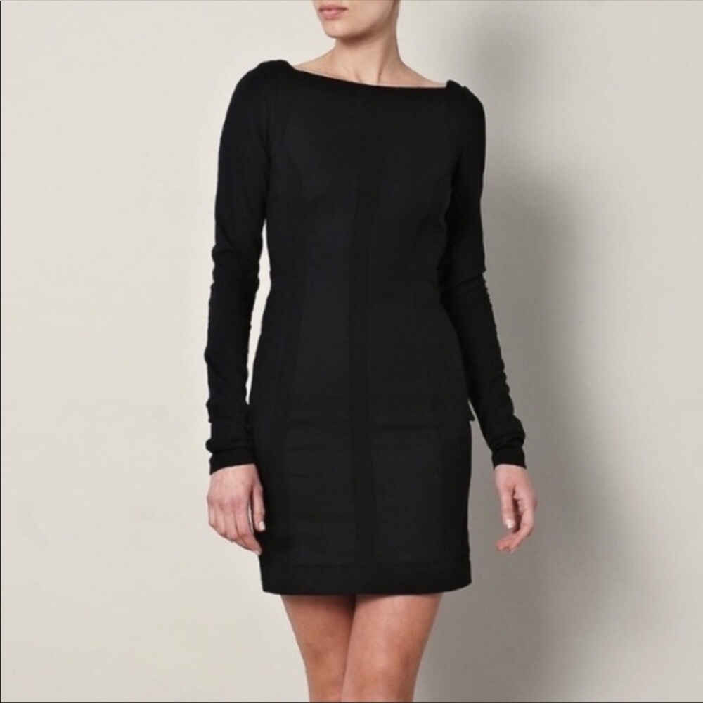 DianeVonFurstenburg Carita Dress Wool Blend Little Black Dress long Slee…